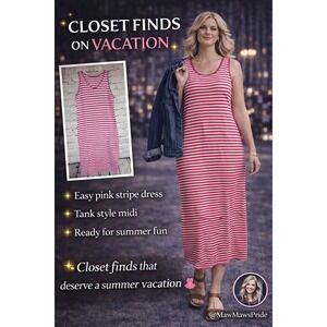Old Navy Pink & White Striped Midi Tank Dress XL Casual Summer Vacation